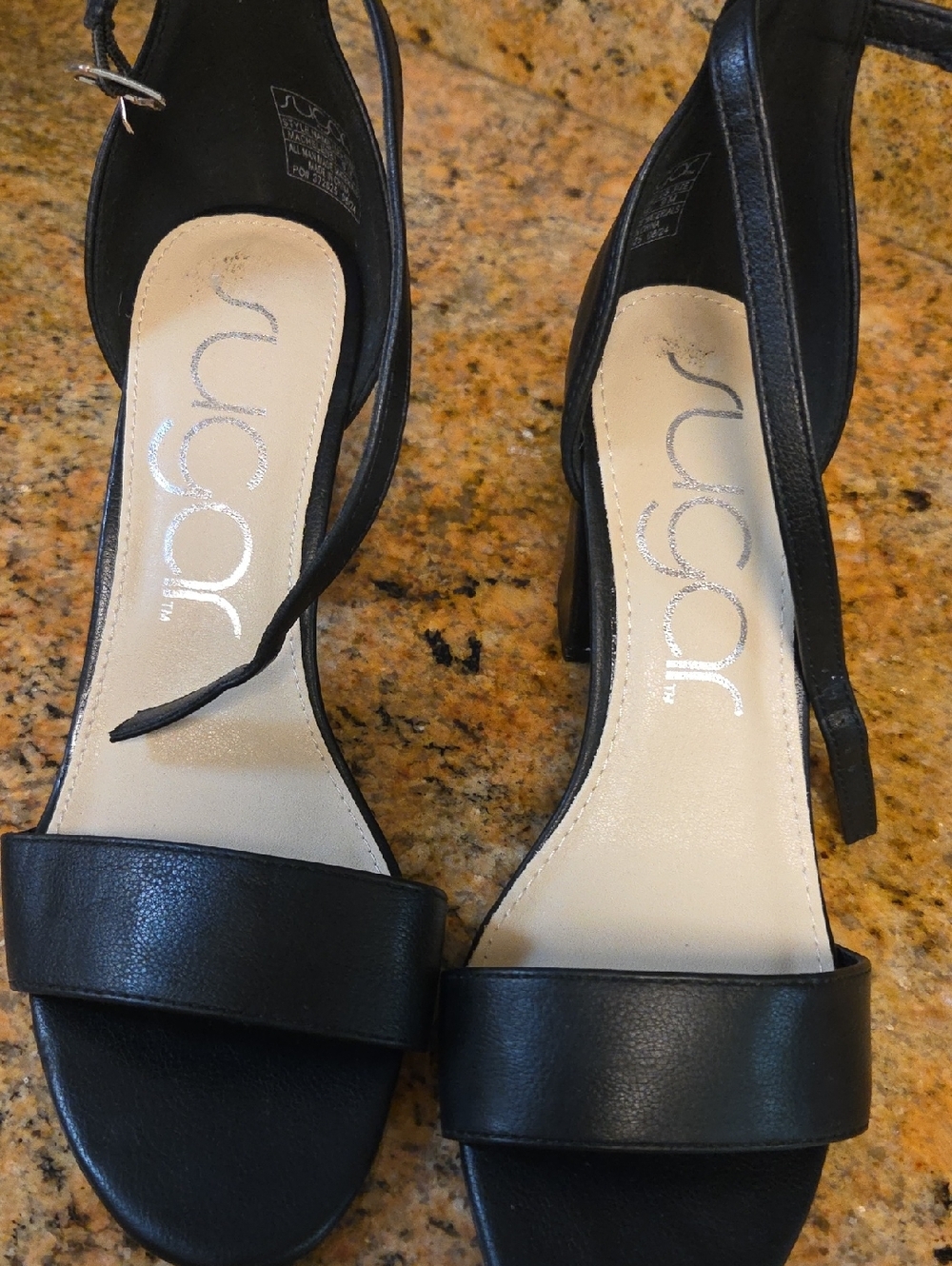 Sugar Black Strappy Block Heel Sandals Size 9